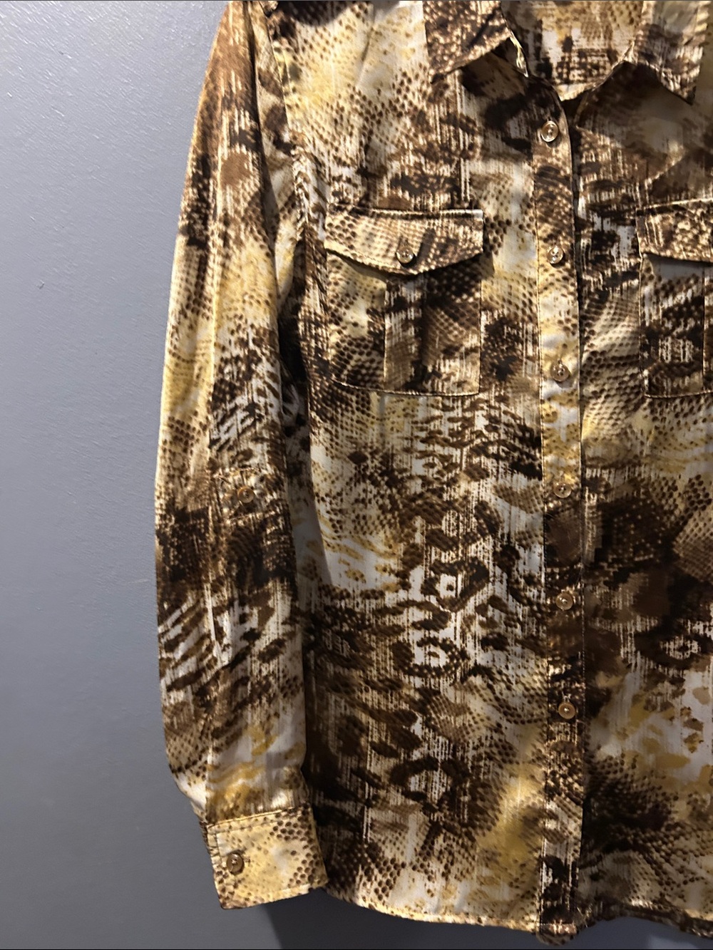 Jones New York Brown, Cream & Yellow Animal-Print Button-Up Blouse - Picture 5 of 8